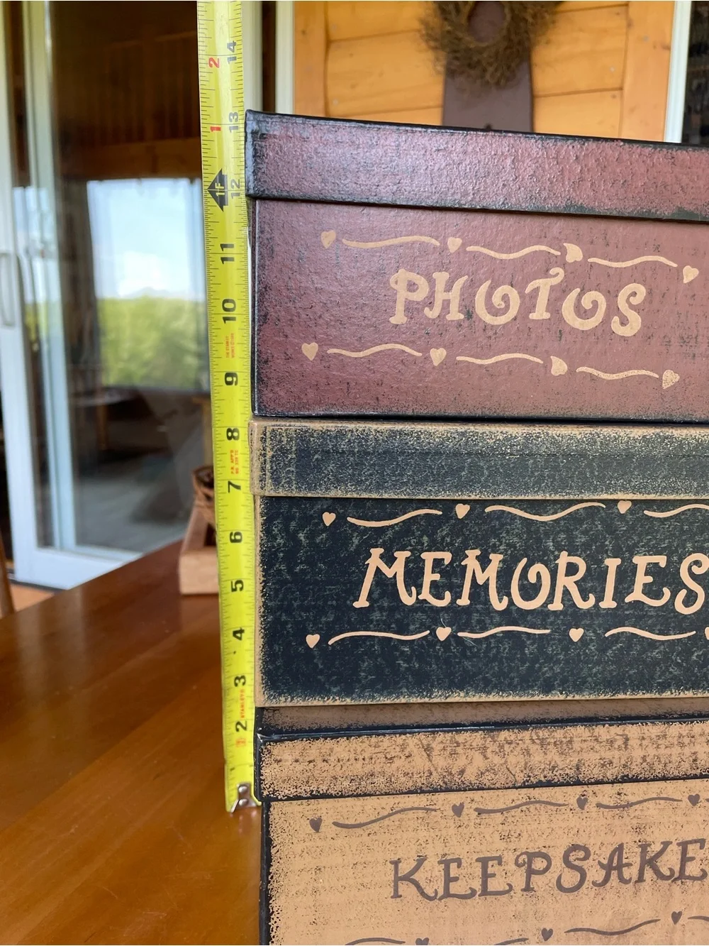 Primitive Stacking & Nesting Decorative Storage Boxes Burgundy Black Tan